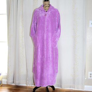 Vintage Herbcraft Rose Pink Chenille 1/2 Zip Full Length Robe Women's M